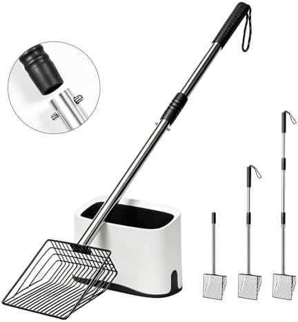 Cat Litter Scoop with Holder 43" Metal Litter Scooper with Stainless Steel Long Handle, Large Kitty Box Scooper Heavy Duty Deep Shovel for Fast Sifting, Dog Waste Scooops for Outside Pet Poop by PETOCAT