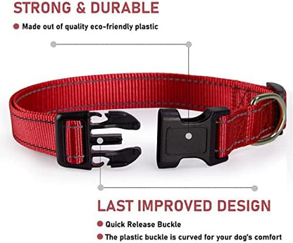 Reflective Dog Collar with Buckle Adjustable Safety Nylon Collars for Small Medium Large Dogs, Red XL - Image 2