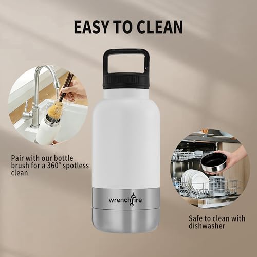 32 oz Instulated Stainless Steel Dog Water Bottle with 2 Detachable Bowls,Portable Cat Travel Dispenser with Brush for Walking Hiking Camping,White - Image 5