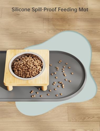 NiHome Elevated Cat Bowls with Mat, Adjustable Bamboo Stand, 2 Steel Bowls - Image 4