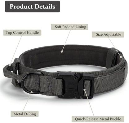 Tactical Dog Collar, Adjustable Military Training Nylon Pet Collar, Grey M - Image 3