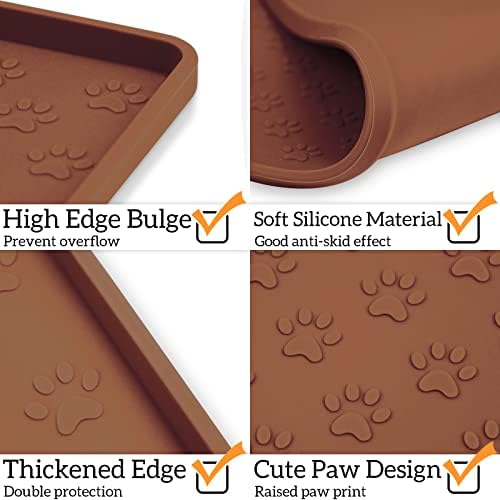 Ptlom Pet Placemat for Dog and Cat, Waterproof Silicone Pet Feeding Bowl Mats for Food and Water, Small Medium Large Dogs Mat Prevent Residues from Spilling to Floor, Brown, 11.8"x11.8" - Image 4