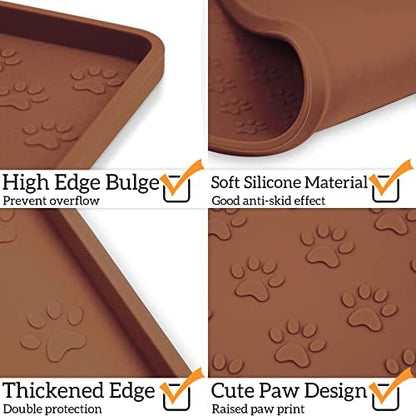 Ptlom Pet Placemat for Dog and Cat, Waterproof Silicone Pet Feeding Bowl Mats for Food and Water, Small Medium Large Dogs Mat Prevent Residues from Spilling to Floor, Brown, 11.8"x11.8" - Image 4