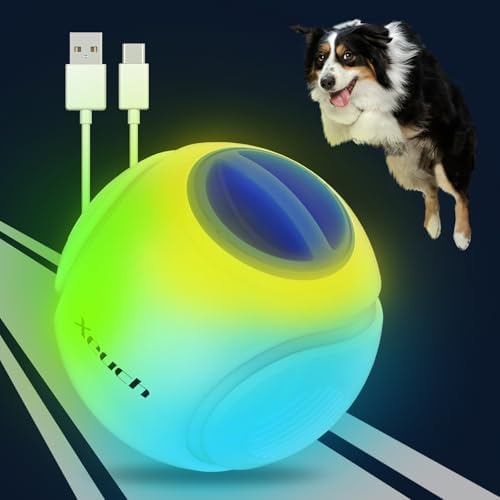 Xeuch Light Up Dog Balls, LED Dog Toy Ball Rechargeable, Bounce-Activated Durable Fetch Ball Grow in The Dark, Night Glowing Dogs Toys, Natural Rubber, Color Changing LED, 2.5 inches-Blue by Xeuch