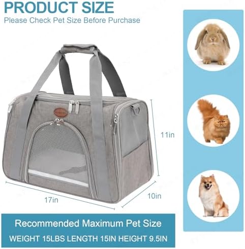 Cat Carrier Dog Carrier Pet Carriers for Medium Small Cats Dogs Puppies up to 15 Lbs,TSA Airline Approved Small Dog Cat Carriers Soft Sided,Collapsible Travel Puppy Carrier (Grey, Medium) - Image 5