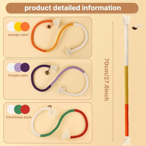 YUDANSI Catnip Toys for Indoor Cats, Snaky Rope Toys with Gall Fruit for Cat Playing Chewing Teeth-Cleaning, Interactive Cat Chew Toy in Assorted Colors for Teething Pets, 3Pcs, No-Squeaky - Image 3