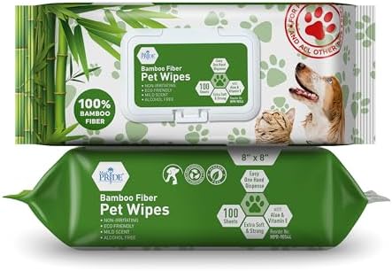MED PRIDE Bamboo Fiber Dog Wipes 8x8 in,Aloe Vera & Vitamin E,100 Count by MEDPRIDE