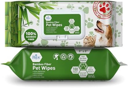 MED PRIDE Bamboo Fiber Dog Wipes 8x8 in,Aloe Vera & Vitamin E,100 Count by MEDPRIDE