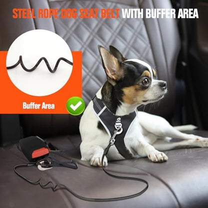 Seat Belt for Car, Chew Proof Leash 2 in 1 Steel Cable With Elastic Bungee Buffer Dog Seatbelt Harness Latch Bar Attachment Heavy Duty for Medium Large Dogs Chewer - Image 3