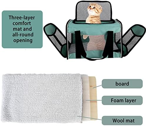 Cat Carrying Case - Pet Carrier, Up to 30Lbs Soft Sided Protable and Breathabl Pet Travel Carrier, Pet Travel Carrier Removable Fleece Pad, Collapsible for Large Cats Small Dogs(X-Large, Green) - Image 3