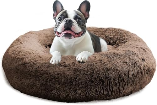 JOLLYVOGUE Calming Dog Beds Large Sized Dog, 36in Donut Washable Large Pet Bed, Anti-Slip & Anti-Anxiety Fluffy Faux Fur Round Dogs Bed, Fits up to 80 lbs Pets (Coffee) by JOLLYVOGUE