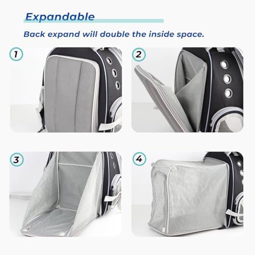 Lollimeow Cat Carrier Backpack, Expandable Bubble Pet Carrier for Cats and Small Dogs, Airline Approved Travel Backpack for Hiking, Walking & Outdoor Adventures - Supports up to 14 lbs - Image 6
