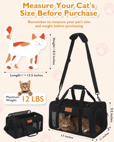 PETUX Airline Approved Pet Carrier for Small Cats up to 12 lb, Black - Image 3