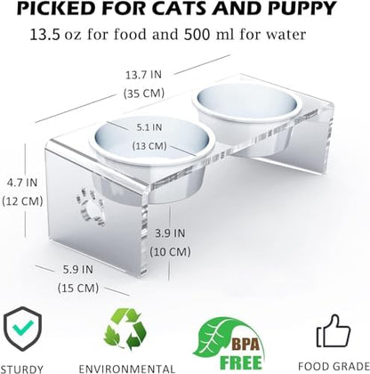 Raised Cat & Dog Bowl, Elevated Pet Feeding Station with 15 Tilted Neck Protective Acrylic Stand, Double Stainless Steel Bowls, for Small, Medium, Large Cats & Dogs - Image 3
