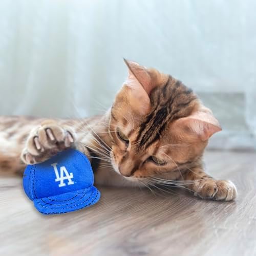 BEST PLUSH CAT TOY MLB LOS ANGELES DODGERS Complete Set of 3 piece Cat Toys filled with Fresh Catnip. Inc: 1 Baseball Cap Cat Toy, 1 Baseball Cat Toy with Feathers & 1 Beer Bottle. Beautiful Team LOGO - Image 3