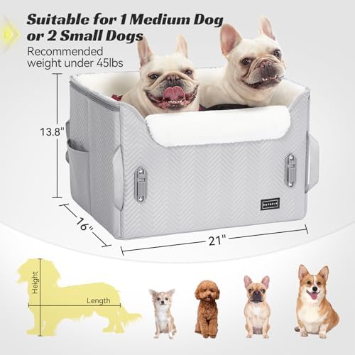 PETSFIT Dog Booster Car Seat, Waterproof PU Leather Car Seat for Dogs with Patented Safe Buckles, 2 Clip-On Safety Leashes, Suitable for 2 Small Dogs or a Medium Dog (Medium, Grey) - Image 6