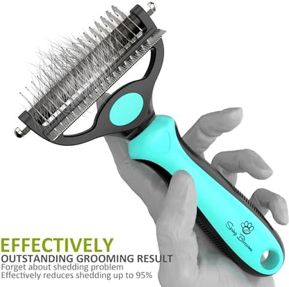 Spring Blossoms-2 in 1 Professional Grooming Rake for Cats & Dogs-Dematting Comb for Easy Mats & Tangles Removing,Pet Brush Safe No More Nasty Shedding and Flying Hair (Cyan) - Image 2