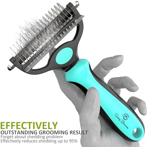 Spring Blossoms-2 in 1 Professional Grooming Rake for Cats & Dogs-Dematting Comb for Easy Mats & Tangles Removing,Pet Brush Safe No More Nasty Shedding and Flying Hair (Cyan) - Image 2