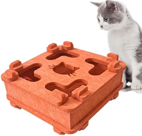 IUHKBH Cat Puzzle Toy, Soft Felt Intelligence Mind Game Track Balls Interactive Kitten Toy Puzzle Box for Indoor Cats, Easy to Assemble [Orange] by IUHKBH
