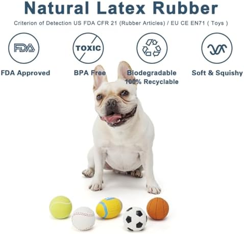 Squeaky Dog Ball, Soft Latex Rubber Squeaky Dog Toys for Small Dogs Puppies, Cute Squeak Toys Play Ball - Tennis, Soccer, Football, Basketball and Baseball - Image 3