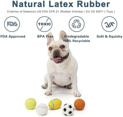 Squeaky Dog Ball, Soft Latex Rubber Squeaky Dog Toys for Small Dogs Puppies, Cute Squeak Toys Play Ball - Tennis, Soccer, Football, Basketball and Baseball - Image 3