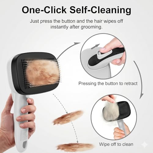 Self Cleaning Slicker Brush for Dog and Cat Shedding, Grey - Image 3