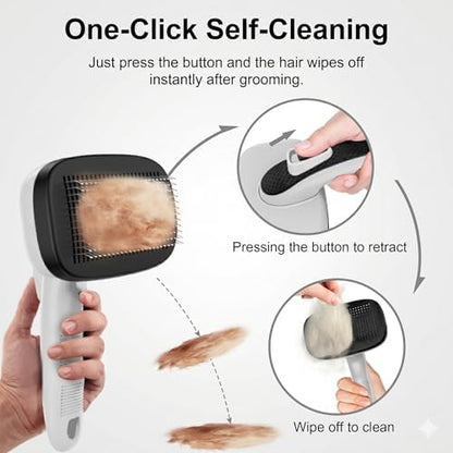 Self Cleaning Slicker Brush for Dog and Cat Shedding, Grey - Image 3
