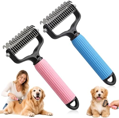 2PCS Acssart Pet Grooming Brush, Double Sided Undercoat Rake & Dematting Comb, Pets Knotting Comb, Dematting Comb Removes Tangles Knots and Loose Fur by Unknown