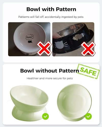 LoeJan Elevated Cat Food Bowl, 5 Oz Ceramic Raised and Tilted Water Bowl, Anti Vomiting and Protect Pets' Spines Dishes for Small Dog, Fat Faced Cat, Kitten (Green, 2 Pack) - Image 3