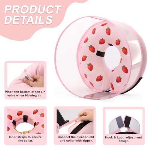 Inflatable Dog Cone Collar for Large Medium Small Dogs, Soft Dog Donut Collar Adjustable Recovery Cone for Pets After Surgery, Extra Enhanced Anti-Licking Guard Shield (Strawberry Print, X-Large) - Image 3