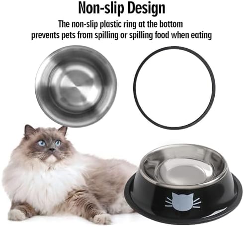 Cat Bowls for Food and Water,4PCS Rapsrk Non-Slip Stainless Steel Small Food Bowls 8 Oz Pet Bowl with Removable Rubber Base Dog Bowl,Stackable Cat Puppy Dishes Bowls with Cute Cats Painted - Image 4
