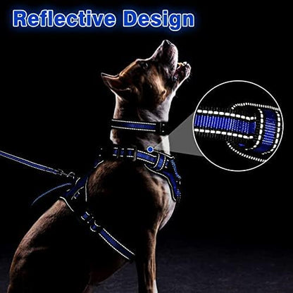 WINSEE Pet Harness Collar and Leash Set, All-in-one Reflective Dog Harness No Pull with Adjustable Buckles for Puppies, Small, Medium, Large, and Extra-Large Dogs (Large, Dark Blue) - Image 5