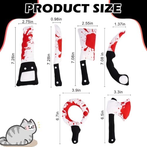 EXPAWLORER Cat Catnip Toys- 6 Pcs Halloween Interactive Stuffed Knife Nip Toy for Indoor Cats, Bite Resistant Chew Toys Teeth Cleaning Gift for Kitten - Image 2