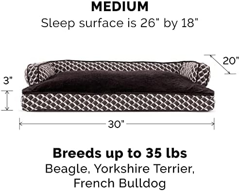 Furhaven Pillow Dog Bed for Medium/Small Dogs w/ Removable Bolsters & Washable Cover - Plush & Woven Decor Comfy Couch Sofa - Diamond Brown, Medium - Image 2