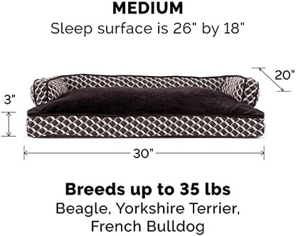 Furhaven Pillow Dog Bed for Medium/Small Dogs w/ Removable Bolsters & Washable Cover - Plush & Woven Decor Comfy Couch Sofa - Diamond Brown, Medium - Image 2