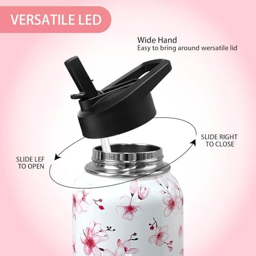 32oz Cherry Blossoms Flip Stainless Insulated Aater Water Bottle with Straw,Pink Cherry Blossoms Floral Gym Hiking Sports Coffee Mug Cup Water Bottles,Cherry Blossoms Decor Stuff Accessories - Image 3