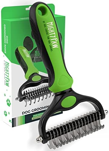 Mighty Paw Dog Grooming Brush - 2-In-1 Dual Sided Comb - Round Tip For Maximum Coat Penetration - Stainless Steel Teeth That Won't Rust Or Discolor - Built-In Thumb Rest For The Control When You Need by MightyPaw