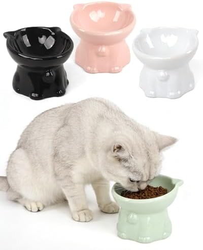 Ceramic Elevated Cat Bowls, 4 Pack 5 Oz Whisker Friendly Cat Bowls Cats Food Bowl Cats Food Dishes for Cats, Small Dog, Kitten, Microwave & Dishwasher Safe, 5.1 x 4.3 inch by Zitonyang