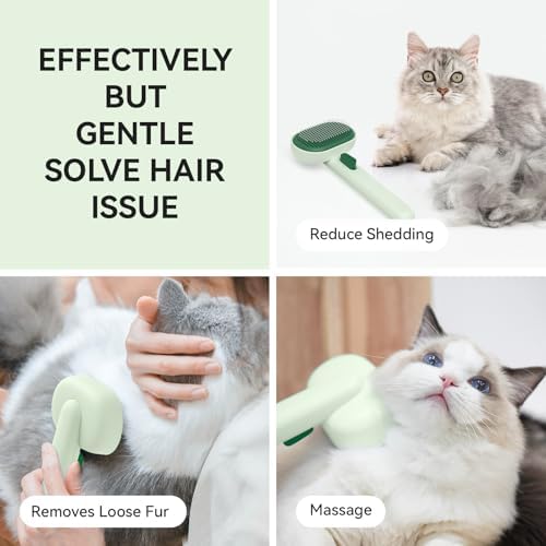 aumuca Cat Brush for Shedding, Cat Brushes for Indoor Cats, Horses Grooming Deshedding Brush for Dog Kitten Horse Massage Removes Loose Fur, Forest Green - Image 2