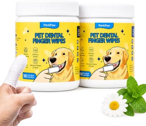 Pet Dental Finger Wipes for Dogs & Cats, 200 Counts Pet Teeth Cleaning Wipes, Textured Finger Toothbrush Wipes for Fresh Breath, Plaque & Tartar Care, Gentle No-Rinse Oral Care by Unknown
