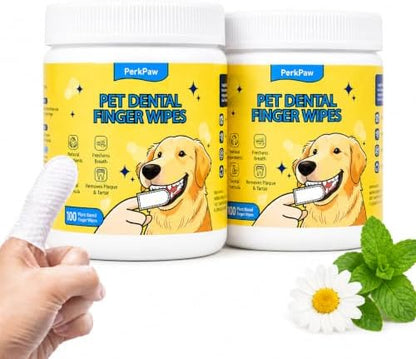 Pet Dental Finger Wipes for Dogs & Cats, 200 Counts Pet Teeth Cleaning Wipes, Textured Finger Toothbrush Wipes for Fresh Breath, Plaque & Tartar Care, Gentle No-Rinse Oral Care by Unknown
