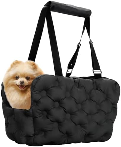 Dog Purse Carrier for Small Dog Cats, Soft Quilted Puppy Carrier Soft-Sided Carriers Bag, Luxury Stylish Small Dog Cat Travel Tote for Pets Up to 11 lbs (Black, 15.7" L x 7.9" W x 7.1" H) by Minsong