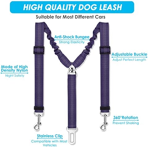 SlowTon Double Dog Seat Belt for Car with Elastic Bungee Buffer, Adjustable - Image 3