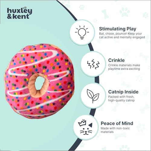Huxley & Kent Plush Crinkle Catnip Cat Toy, Strawberry Donut - Image 4
