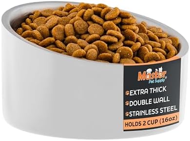 Master Pet Supply Stainless Steel Slanted Dog Cat Food Bowl 16 oz White by MasterPetSupply