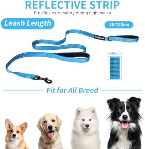 Reflective Dog Leash with Double Handle, Dog Leash 4 FT Long, Supports Medium and Large Dogs, Heavy Duty for Walking, Running, and Training, Blue - Image 5