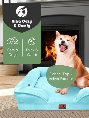 Spotted Play Orthopedic Dog Bed with Sides - Sofa Beds for Medium Dogs, Supportive Foam Pet Couch Bed with Washable Removable Cover, Waterproof Lining and Non-Slip Bottom, Ice Blue - M - Image 2