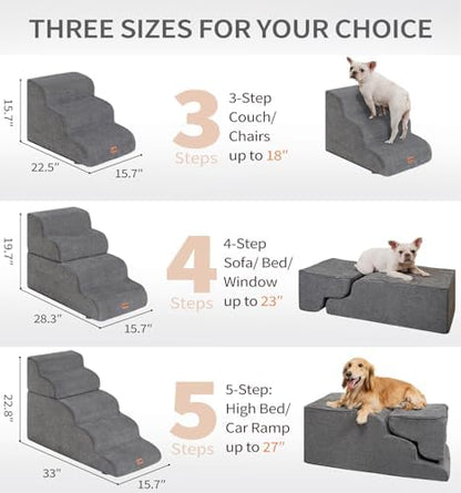 Made4Pets Dog Stairs Ramp for High Beds, 22.8" 5-Step Foam Pet Steps, Grey - Image 2