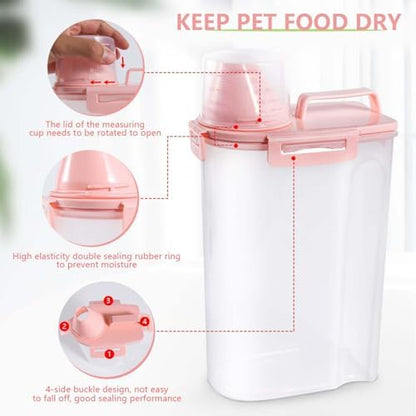 SenseYo 2 Pack 2.5lb Pet Food Storage Container with Measuring Cup, 3L Cat Food Storage Container Dog Food Storage BPA Free for Small Dog, Cat, Bird (Pink) - Image 3