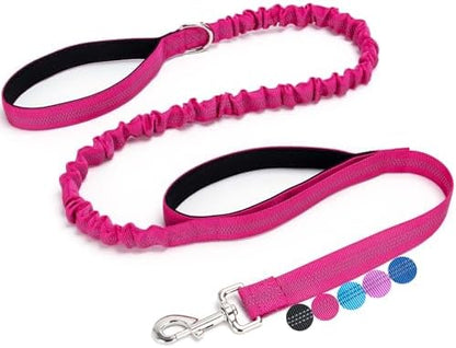 5FT Bungee Dog Leash with 2 Handles, Reflective Strong Nylon Traffic Leash, Shock Absorbing Lead for Large Medium Dogs Walking Training Controlling, Rose red by boswany